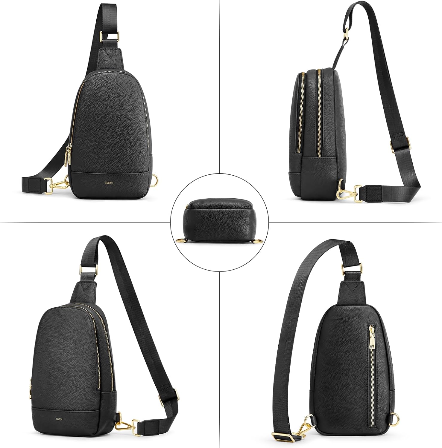 Thumbnail 6 de Kattee Sac à bandoulière pour femme en cuir grainé – petit sac banane avec blocage RFID