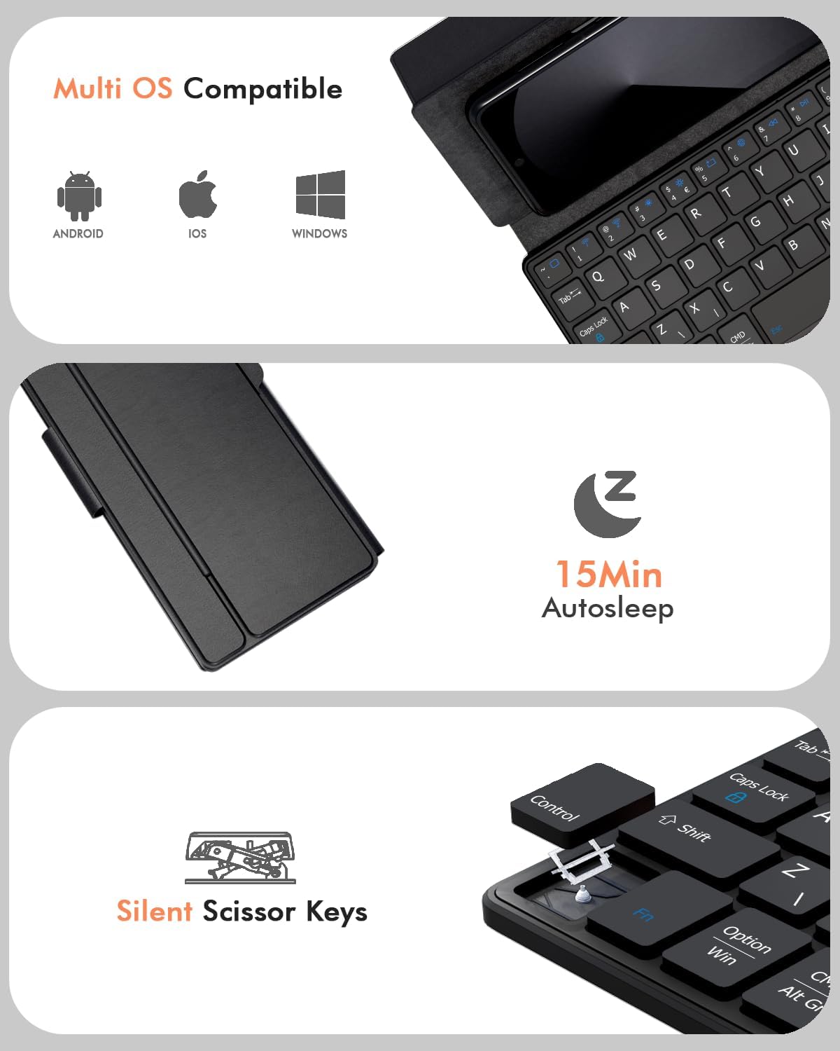 Thumbnail 6 de Doohoeek Dual Bluetooth Mini Keyboard for Phone (Portable Wireless Keyboard with Stand) – Black