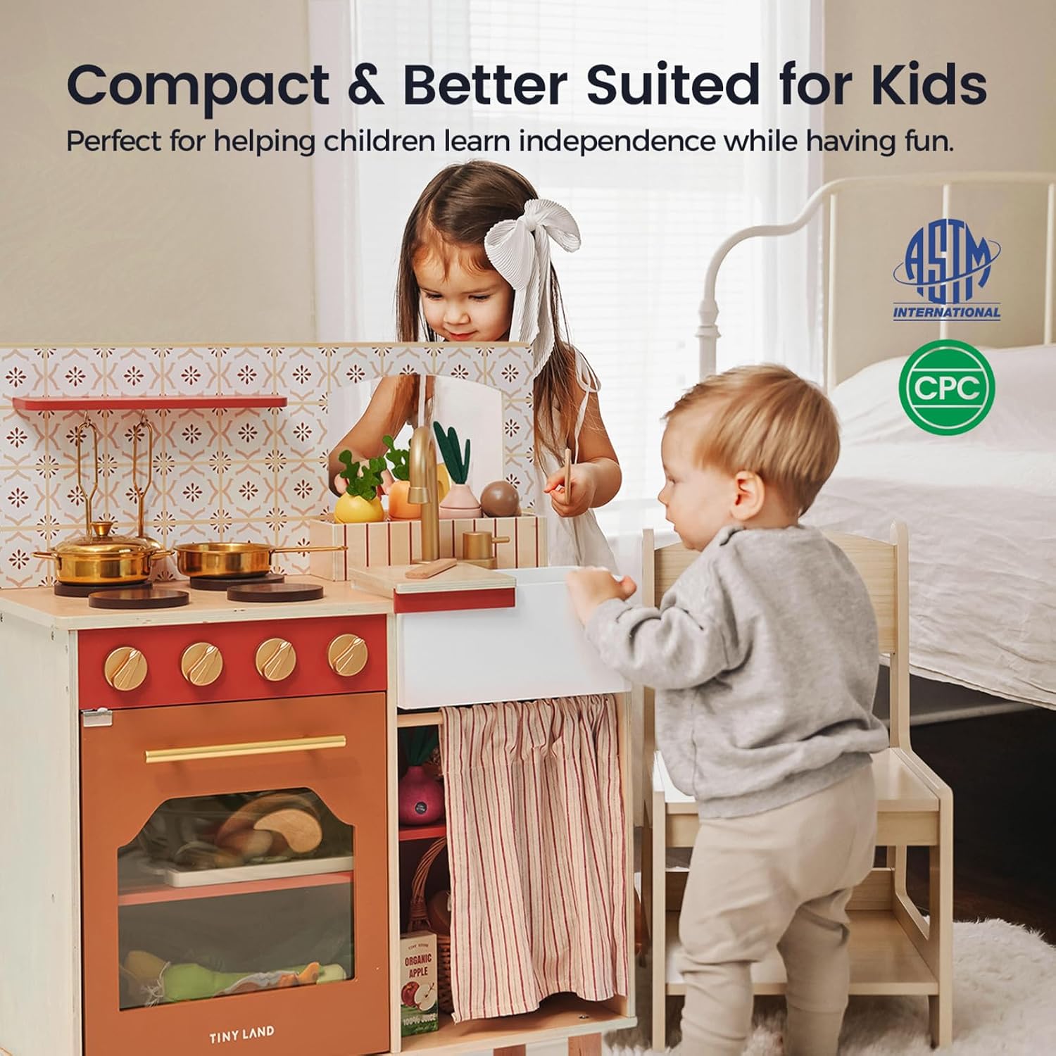 Thumbnail 4 de Tiny Land Wooden Play Kitchen for Toddlers with Warm Retro Design