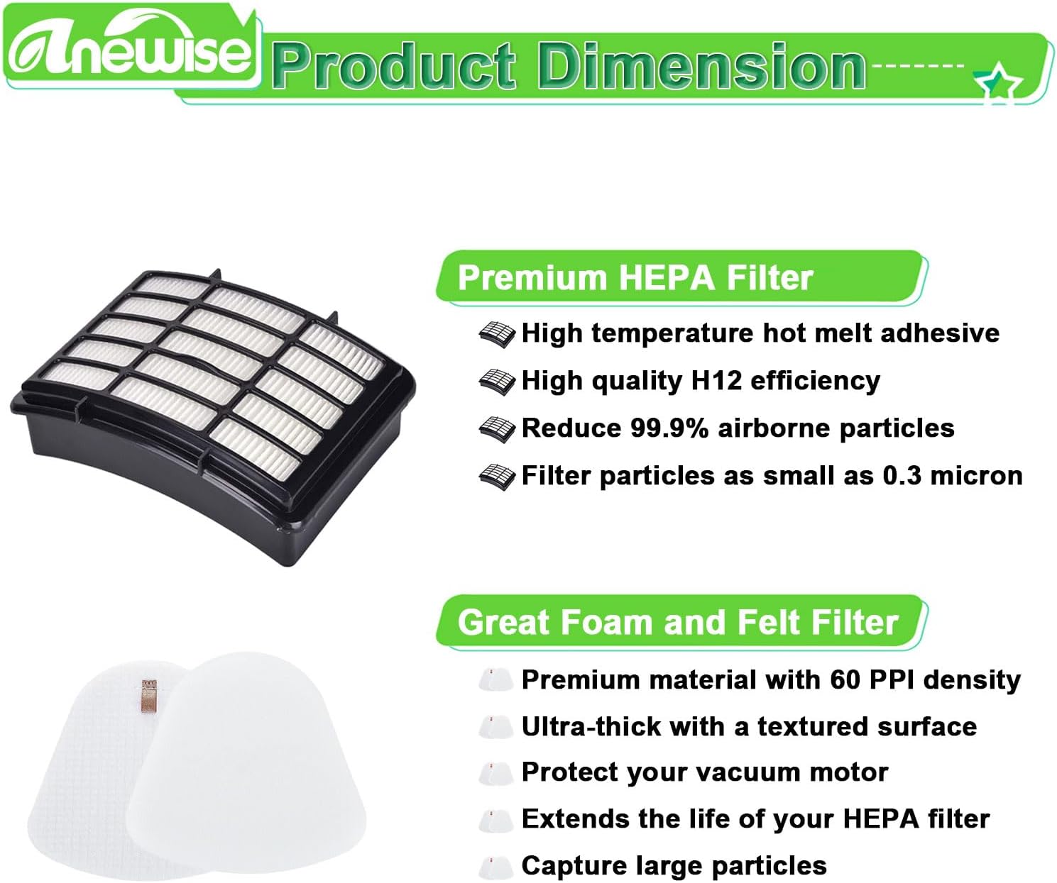 Detalle 1 de Anewise FBA_Shk 350-3 Vacuum Filters for Shark Navigator, Washable HEPA Set