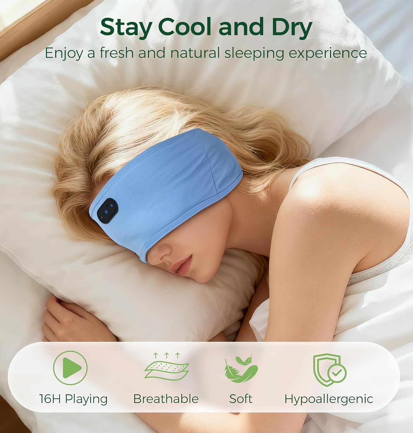 Detalle 2 de MUSICOZY Sleep Headphones Bluetooth headband with ultra-thin speakers for side sleepers