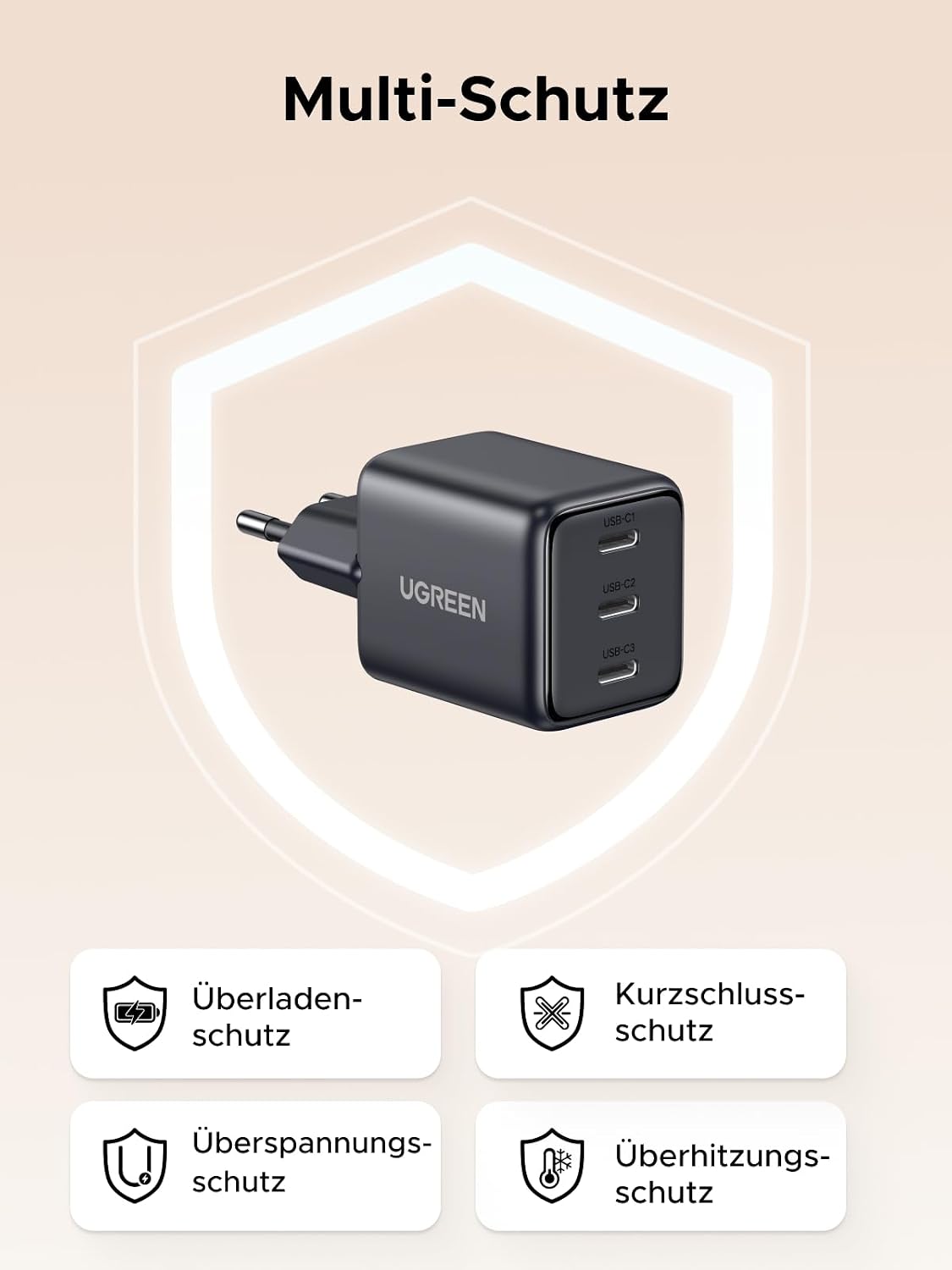 Thumbnail 4 de UGREEN 30W GaN USB C Ladegerät 3 Ports