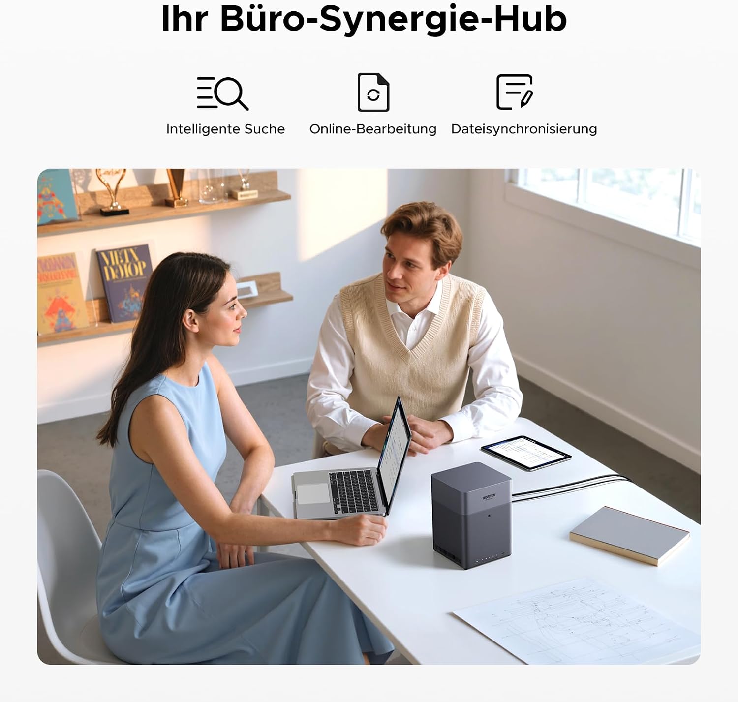 Detalle de UGREEN NASync DH4300 Plus: 4-Bay Desktop NAS mit 2,5 GbE, NFC und KI-Familienalbum (Ohne HDD)