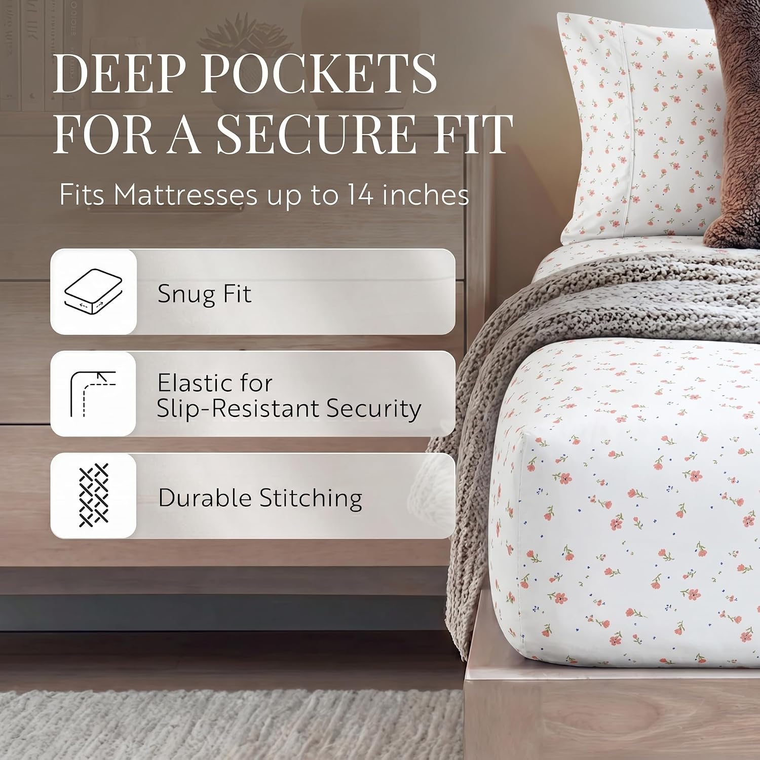 Detalle 2 de Linen Market 4-Piece Queen Sheet Set (16" Deep-Pocket) – Breathable Double-Brushed Cooling Sheets, Oeko-TEX Certified