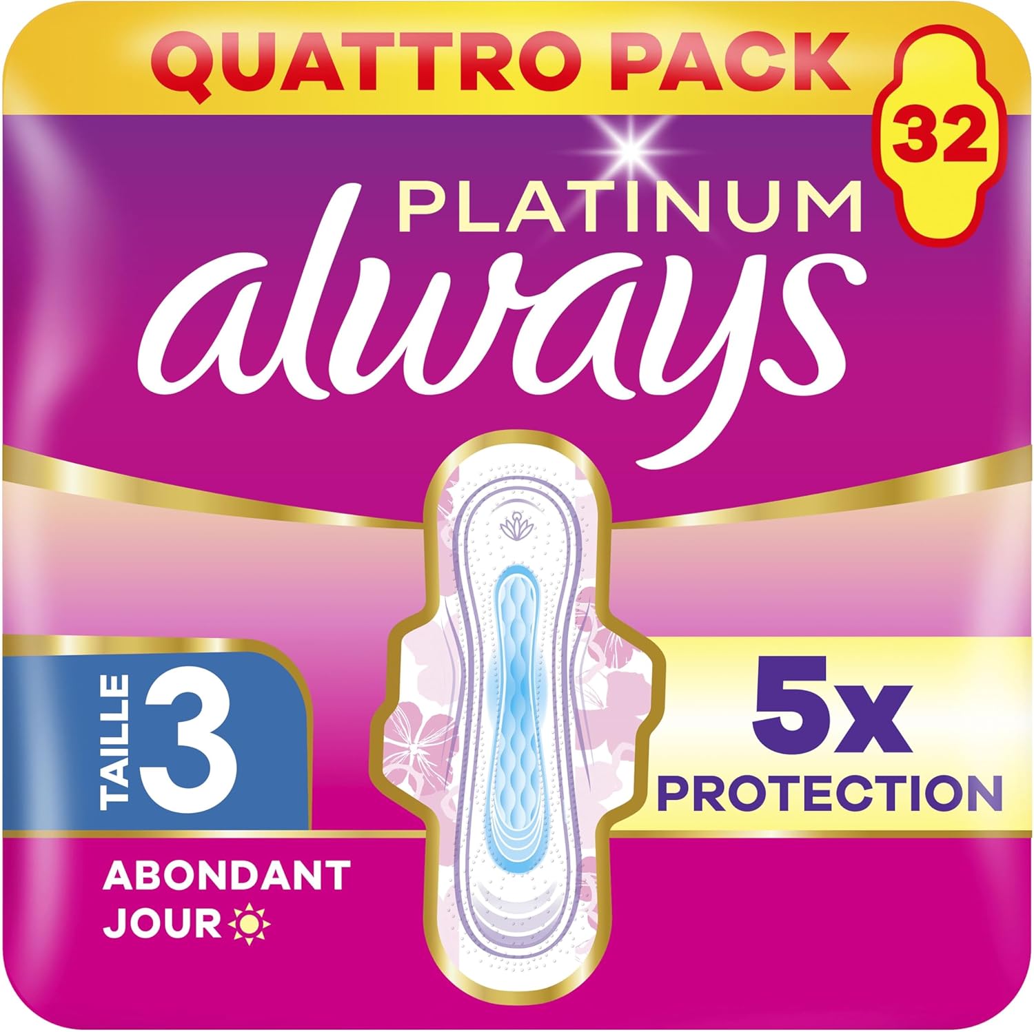 Detalle de Always Platinum Serviettes Flux Abondant Jour – Taille 3, 32 serviettes