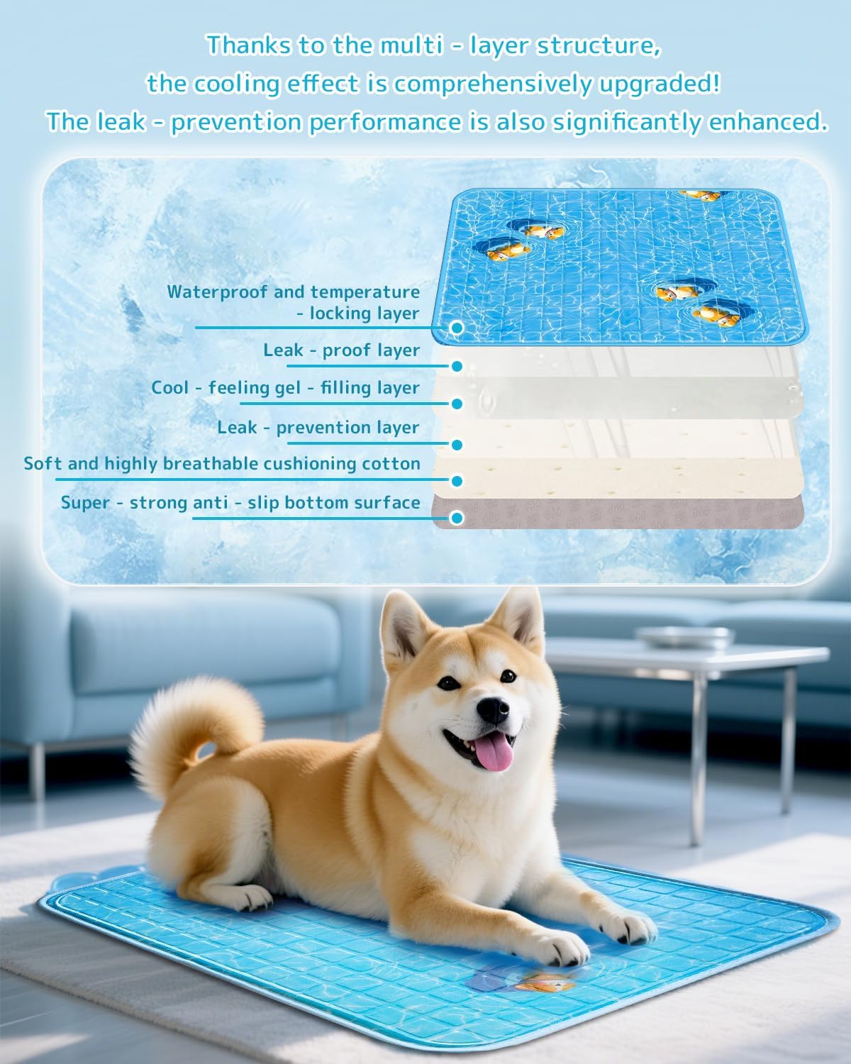 Detalle de RARIRO Dog Cooling Mat 90 x 60cm Large – Self-Cooling, Non-Toxic & Anti-Scratch