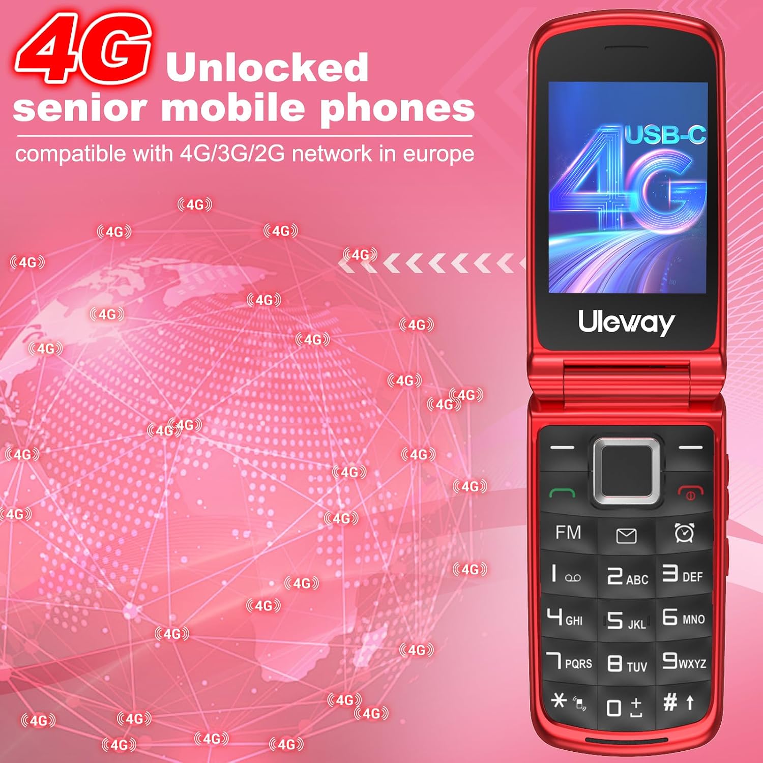 Thumbnail 3 de 4G Senior Flip Mobile Phone (Unlocked) with Large Buttons, SOS and 2.4" Display