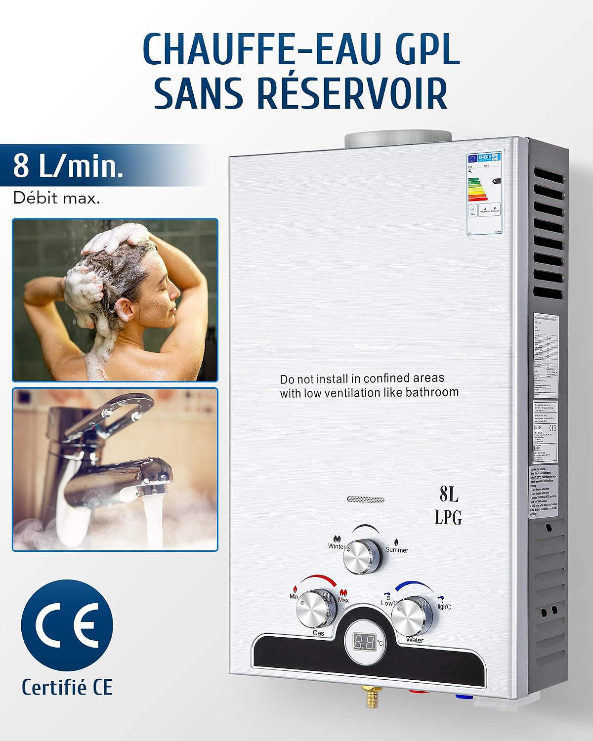Thumbnail 1 de CO-Z Chauffe-Eau à Gaz Instantané 13,6 kW GPL