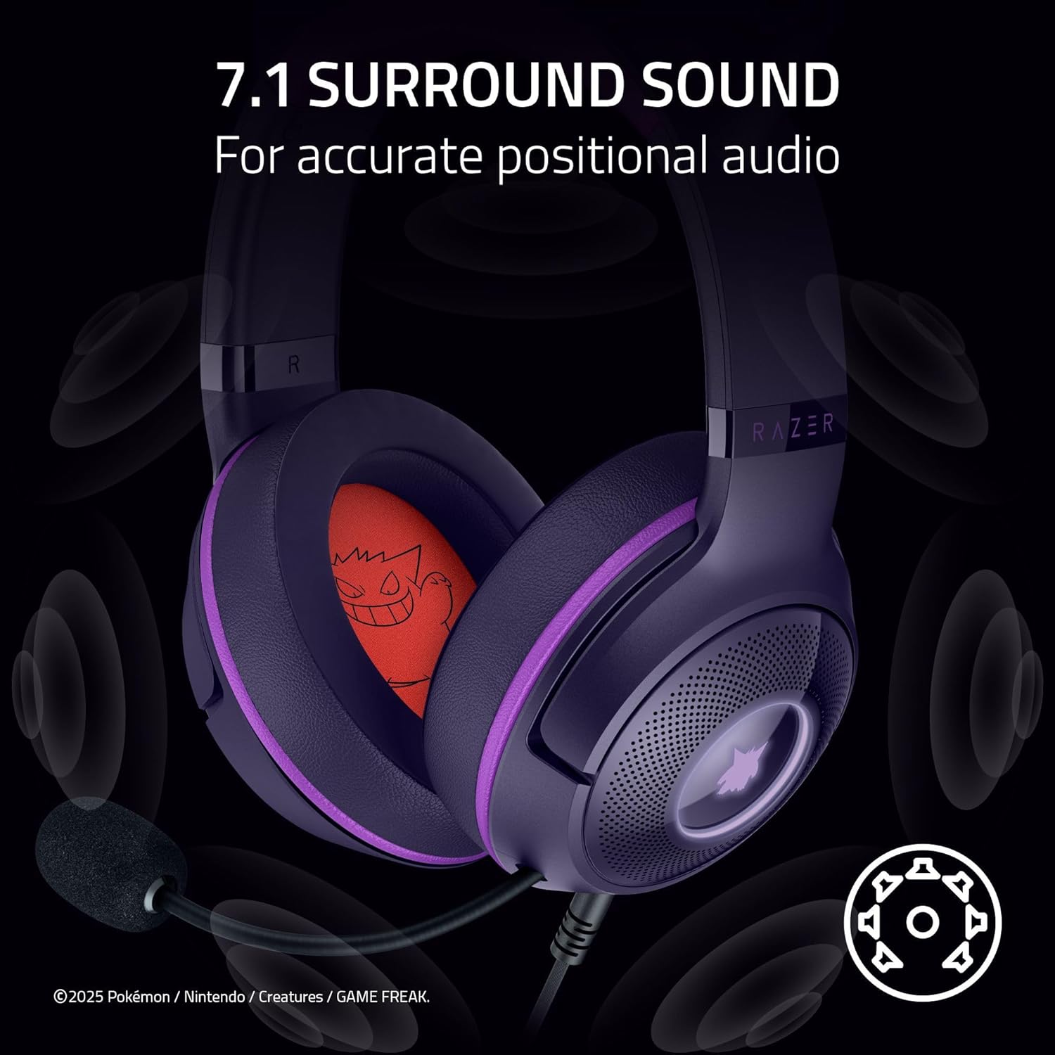 Thumbnail 5 de Razer Kraken Kitty V2 USB Wired Headset: Gengar Spikes Edition