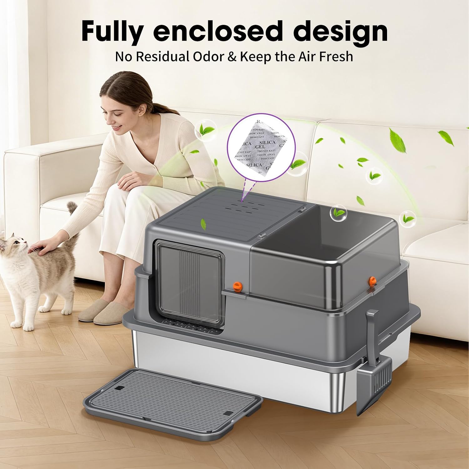 Thumbnail 6 de XXXL Stainless Steel Cat Litter Box – Extra Large Open High-Sided Tray with Semi-Transparent Panels