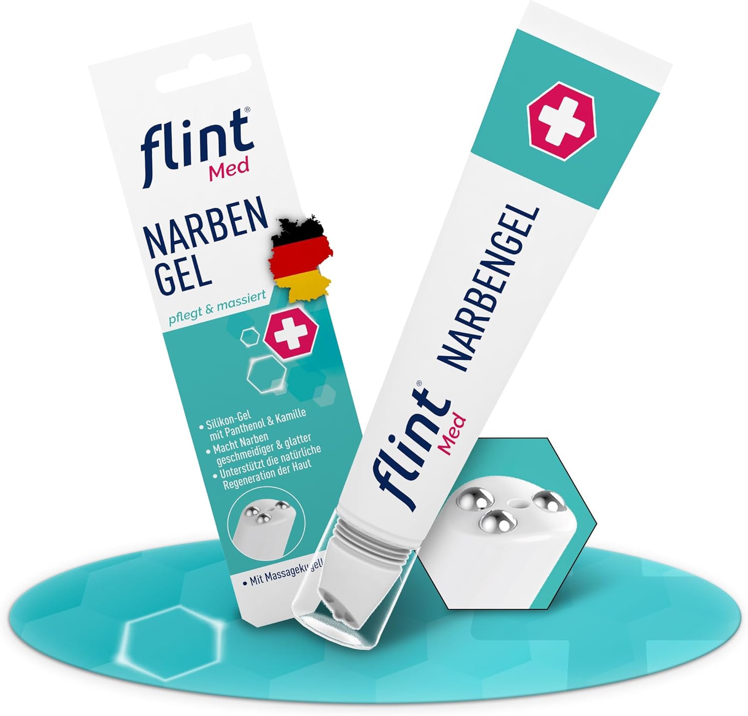 Detalle de flint Med Narbengel – Narbensalbe mit integriertem Narbenroller, 17 ml