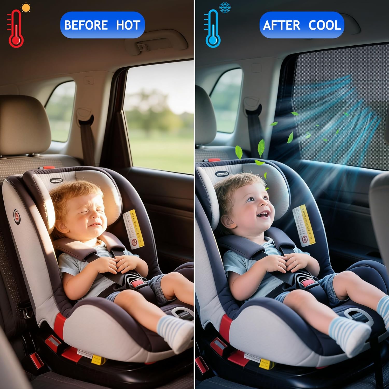 Thumbnail 1 de Vincona Car Window Shades for Baby (2 Pack) – Stretchable & Breathable Rear Window Screens for Sun, UV and Mosquito Protection (XL)