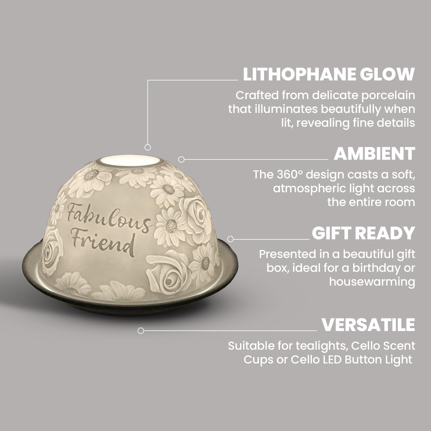 Thumbnail 2 de Cello Porcelain Tealight Holder Dome with 3D Projection Lithophane Tealight Candle Wax Warmer Effect