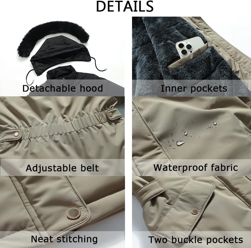 Detalle 2 de MOERDENG Women's Long Winter Puffer Coat with Fleece Lining and Detachable Hood