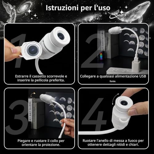 Detalle 1 de LocLynx Proiettore stelle da soffitto 2 in 1 con 13 pellicole e luce notturna