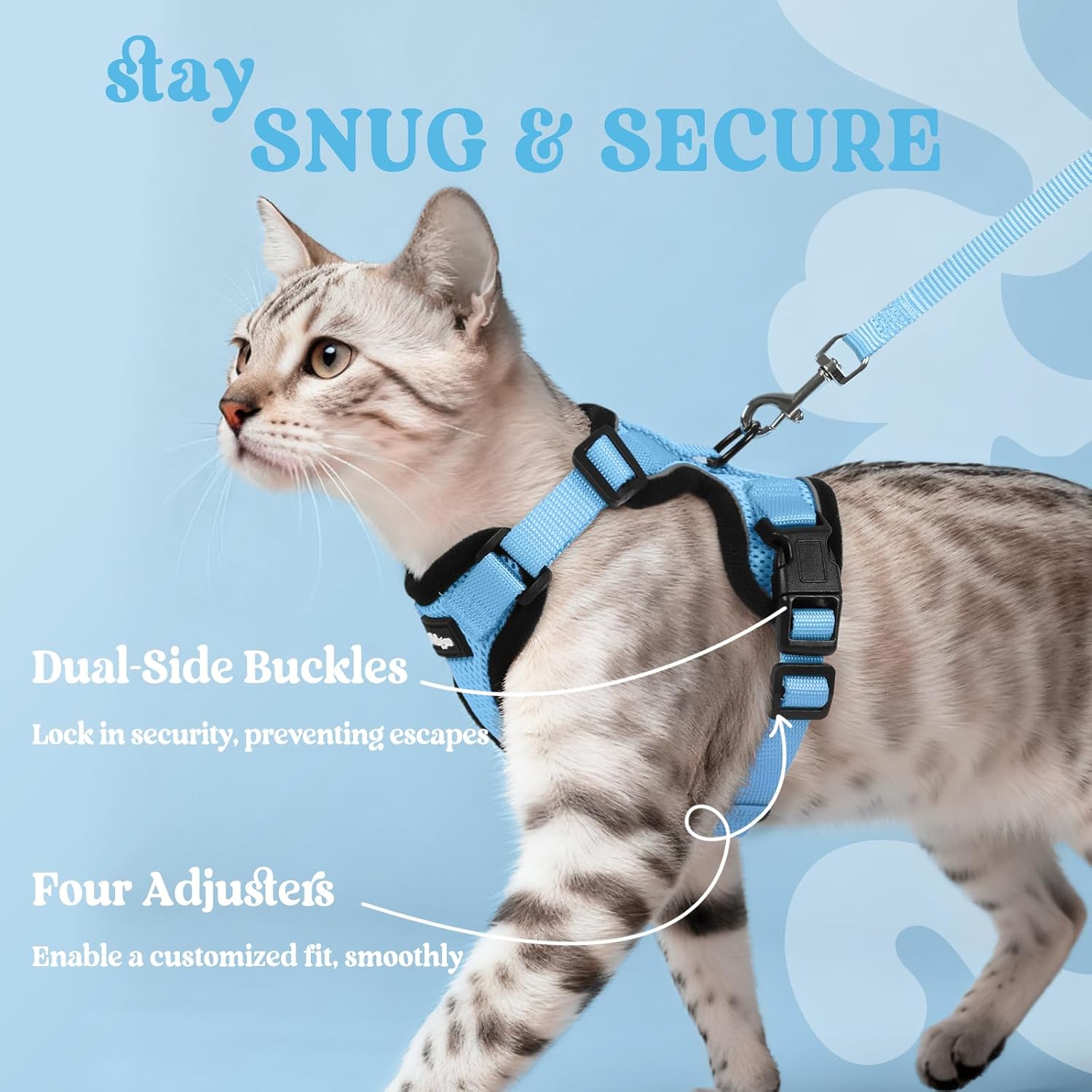 Detalle de rabbitgoo Cat Harness and Lead Set (XXS) – Escape-Proof Vest in Sky Blue with 1.5m Lead