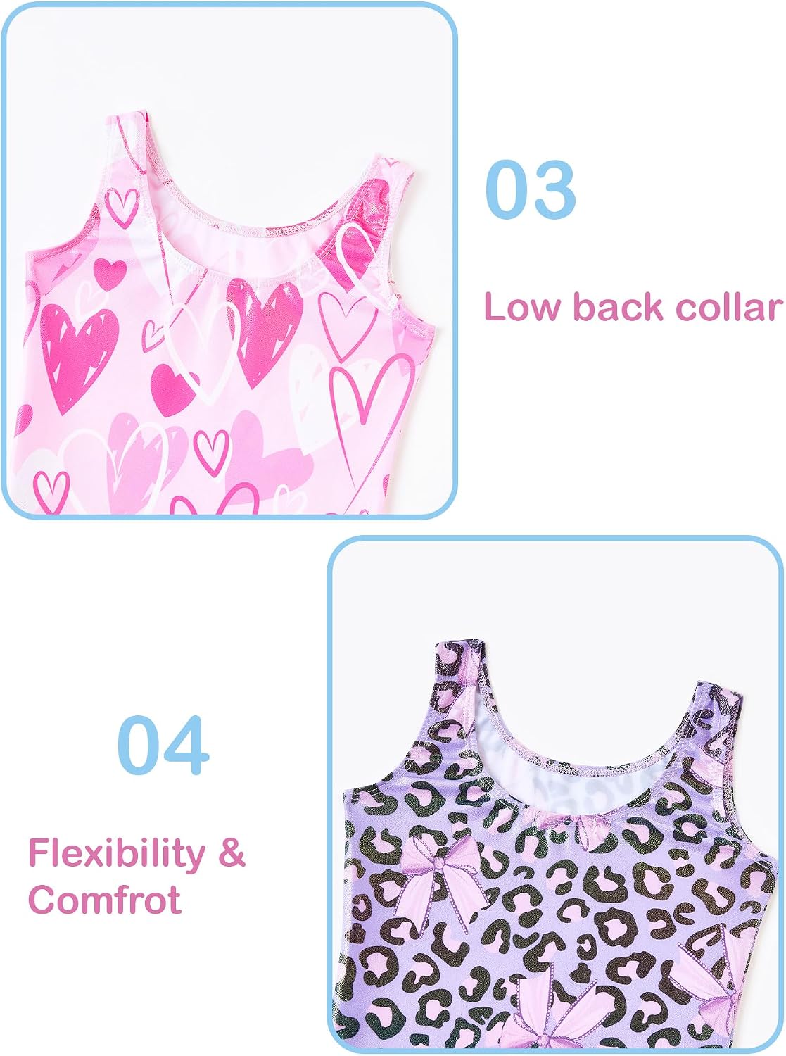 Detalle 2 de Tstiti Girls’ Sparkly Gymnastics Leotards, 2-Pack with Matching Hair Scrunchies