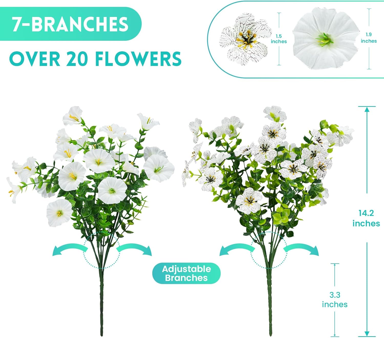 Thumbnail 2 de Hrobek Faux Silk Daisy & Petunia Flowers Set for Outdoor & Indoor Decor (12 Bunches, White)