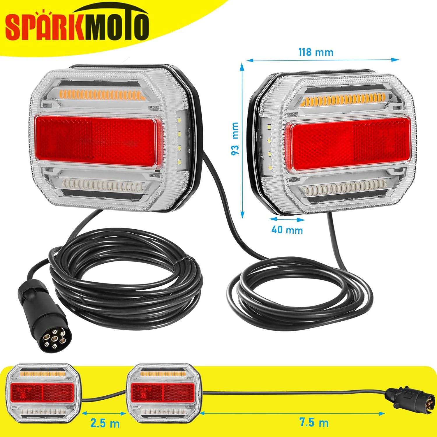 Detalle de SPARKMOTO LED Trailer Lights Kit Magnetic — 12V/24V Universal Magnetic Tail Lights for Trailer, Caravan and More
