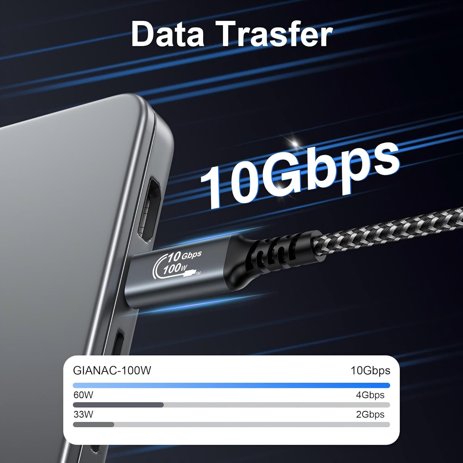 Detalle de Câble USB‑C vers USB‑C 100 W (2 m) USB 3.2 Gen 2 10 Gbps avec puce E‑Mark