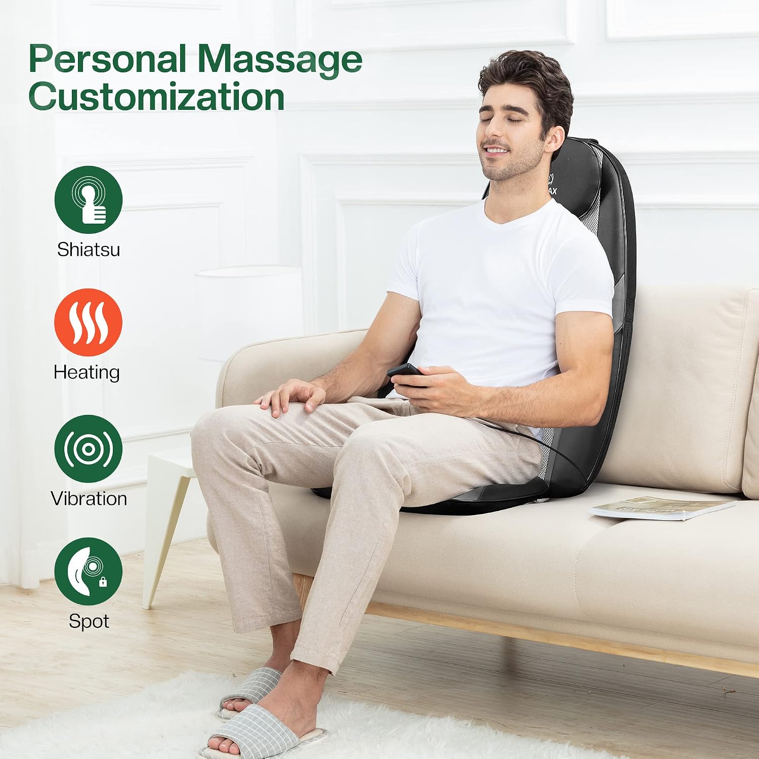 Detalle 2 de Snailax Shiatsu Massagesitzauflage – Rückenmassage mit Wärme & Vibrationsfunktion