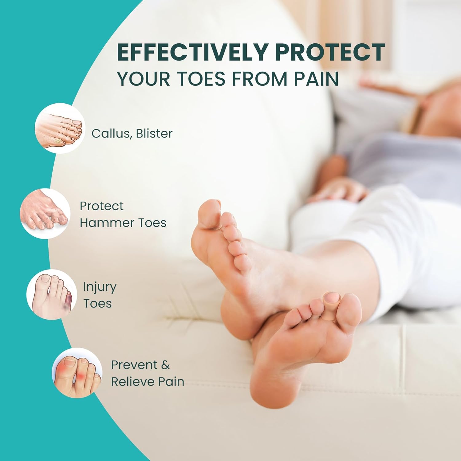 Thumbnail 3 de Promifun Silicone Toe Protectors (12-pack) – Soft Gel Toe Sleeves & Toe Separators for Hammer Toes, Corns and Blisters (Beige)