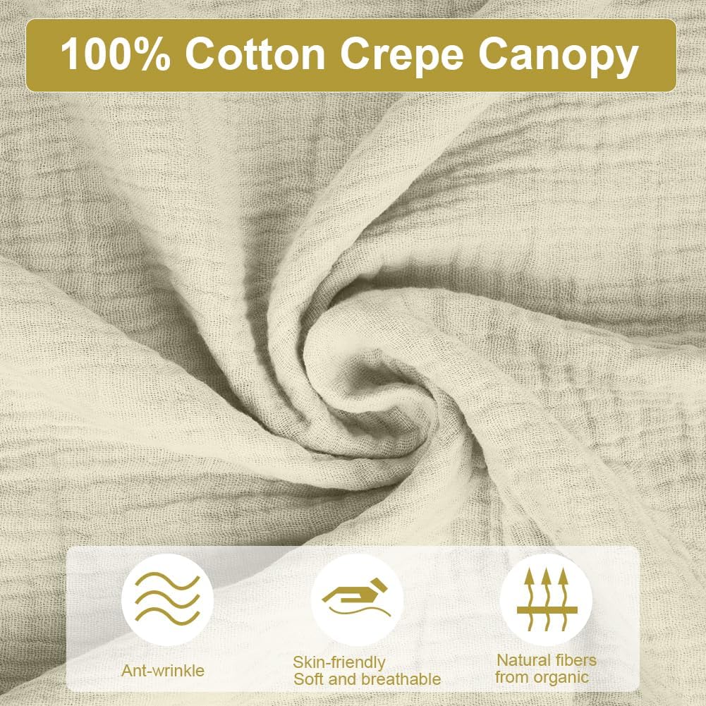 Detalle 2 de Vicloon V-ZBCZ-YMD-FBA Cotton Bed Canopy, Handmade, Beige, 135 x 360 cm