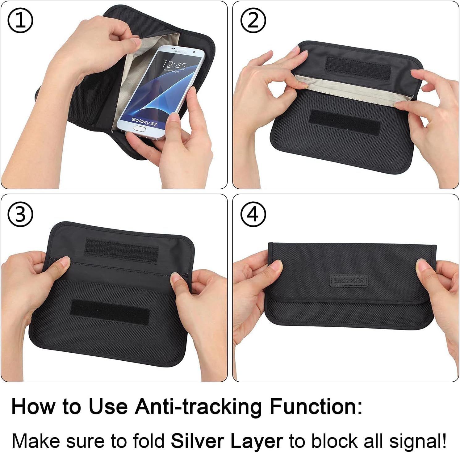 Detalle de wisdompro RFID Signal Blocking Bag (Faraday pouch) for cell phones and car keys, black