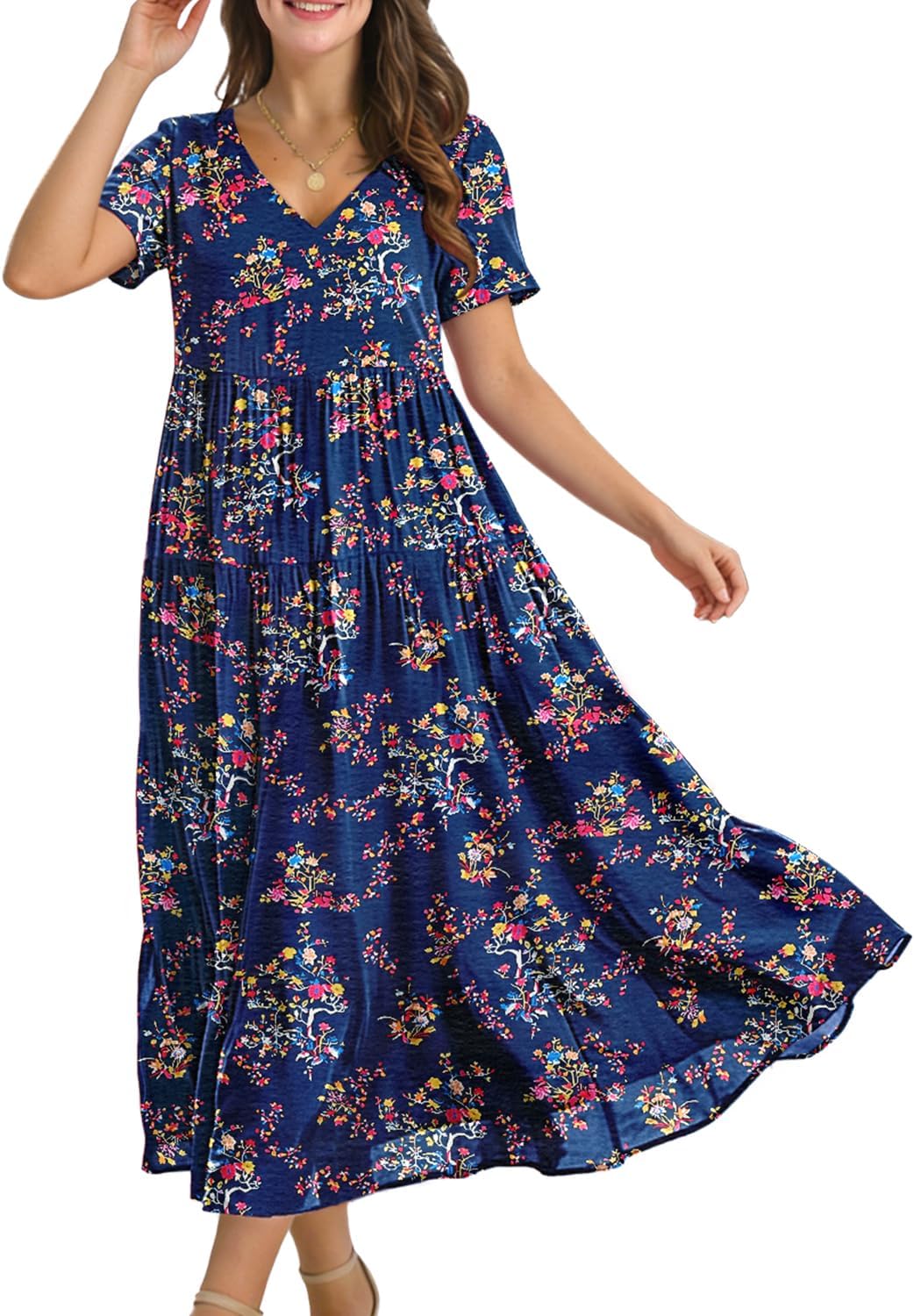 Thumbnail 6 de YESNO Women's Summer Maxi Dress: Floral Boho V-Neck with Pockets