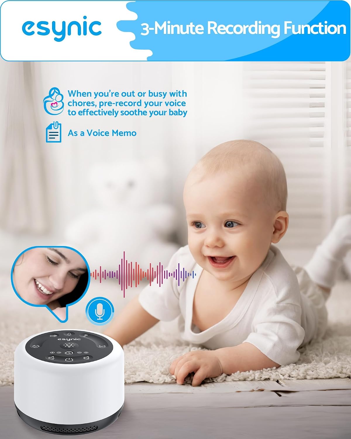 Detalle de eSynic ESYESY193a White Noise Machine with 30 Sounds and 7-Colour Night Light