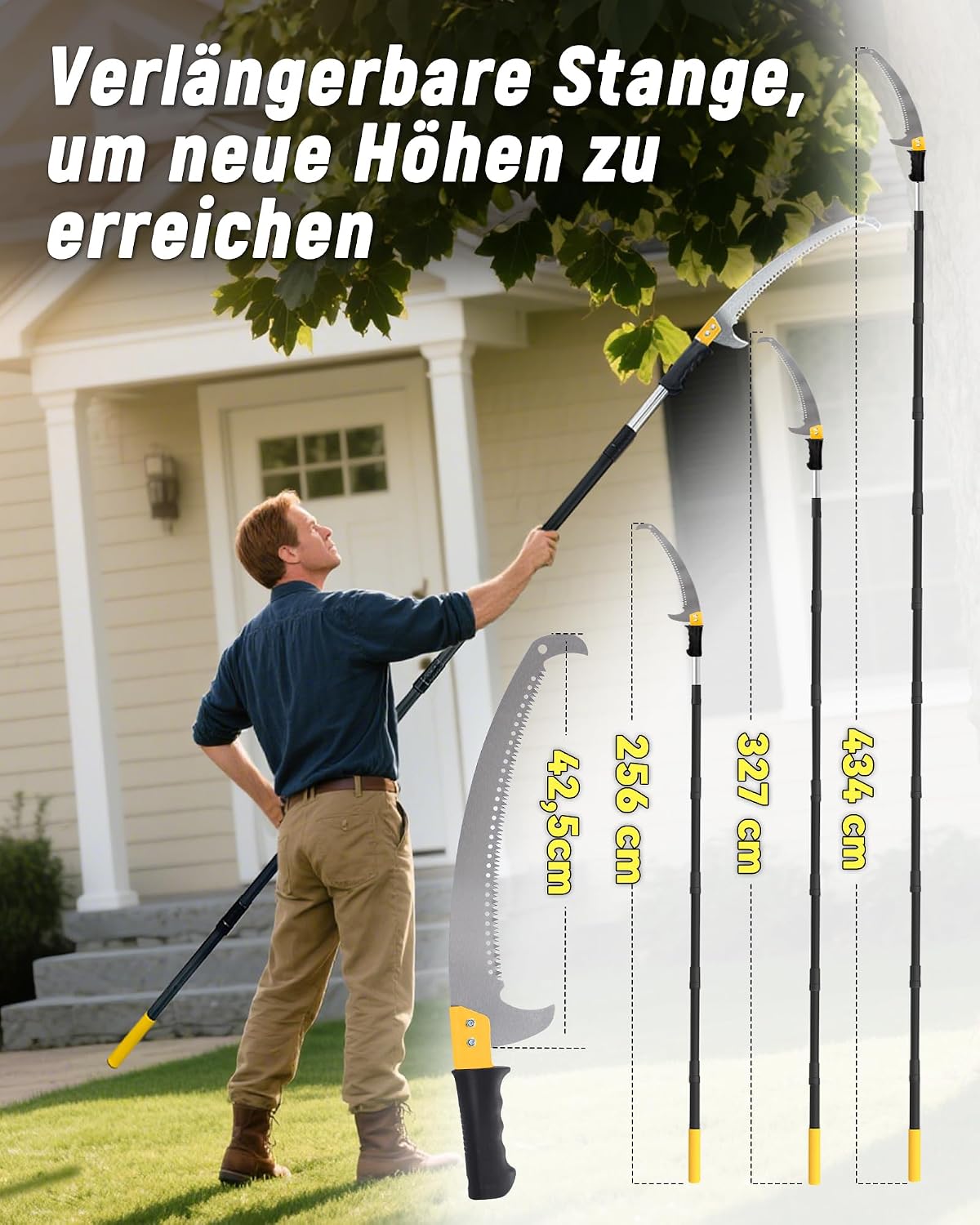 Detalle 2 de BlumeTrec Astsägen mit Stiel zum Baumschnitt 4,3 m – leichte, ausziehbare Baumsäge