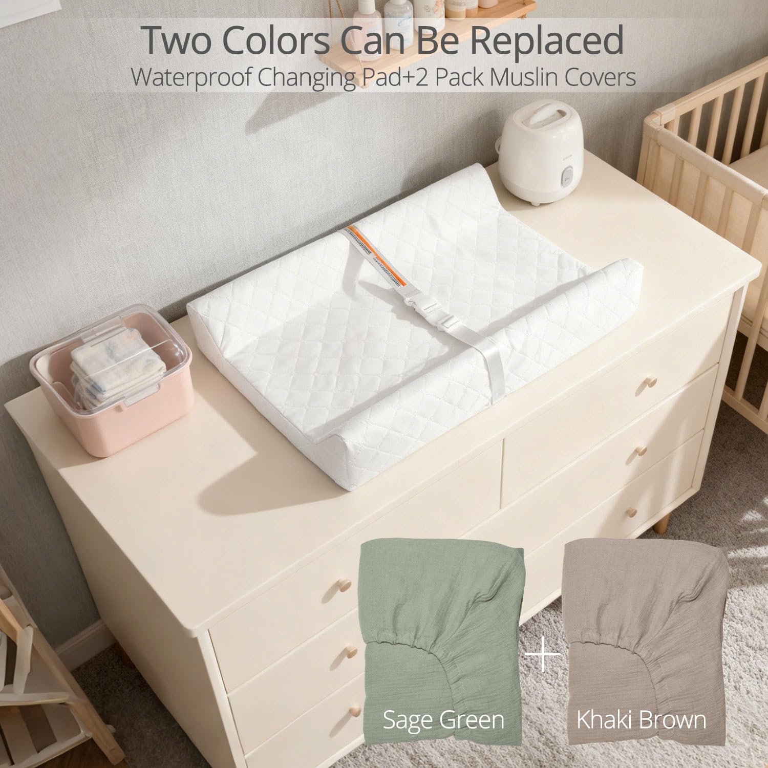 Detalle 2 de JVEOO Muslin Baby Changing Pad with 2 Covers and Waterproof Lining