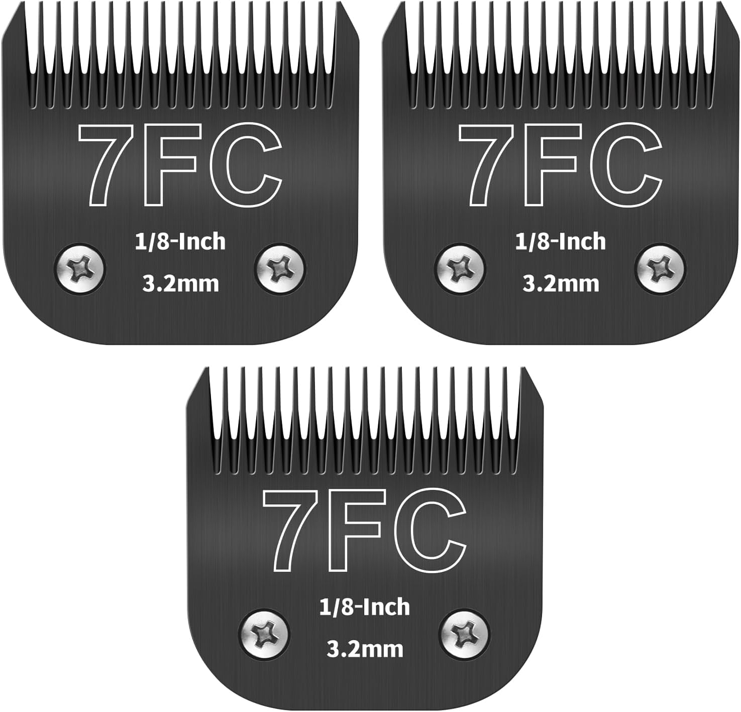 Detalle de ZATEIRL Confezione da 3 lame 7FC staccabili in acciaio 1/8 pollici (3,2 mm), compatibile con Andis, Oster A5, Wahl KM-10, Moser, Heiniger – Nero
