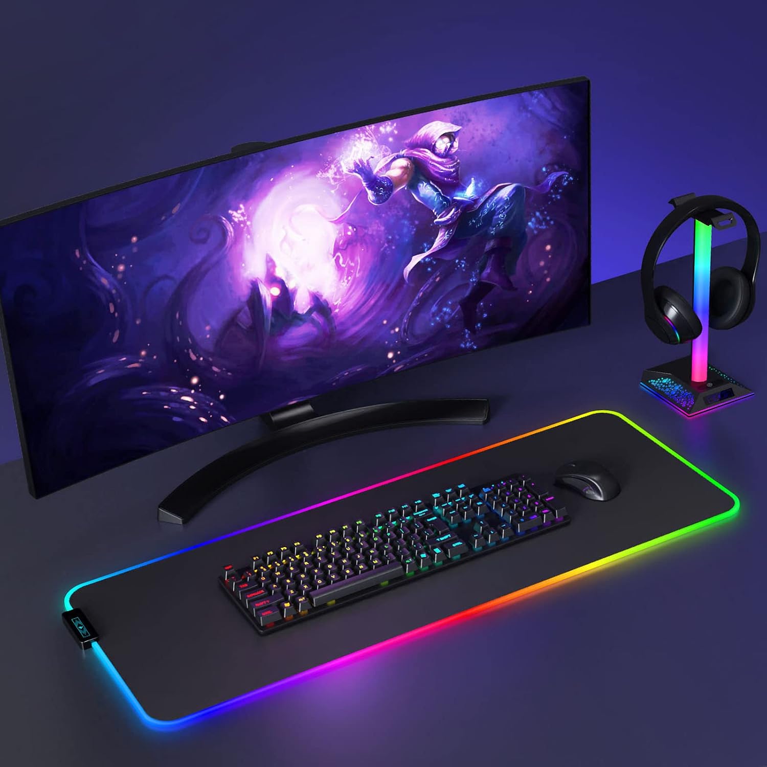 Detalle de Hcman Headphone Stand RGB with 2 USB ports