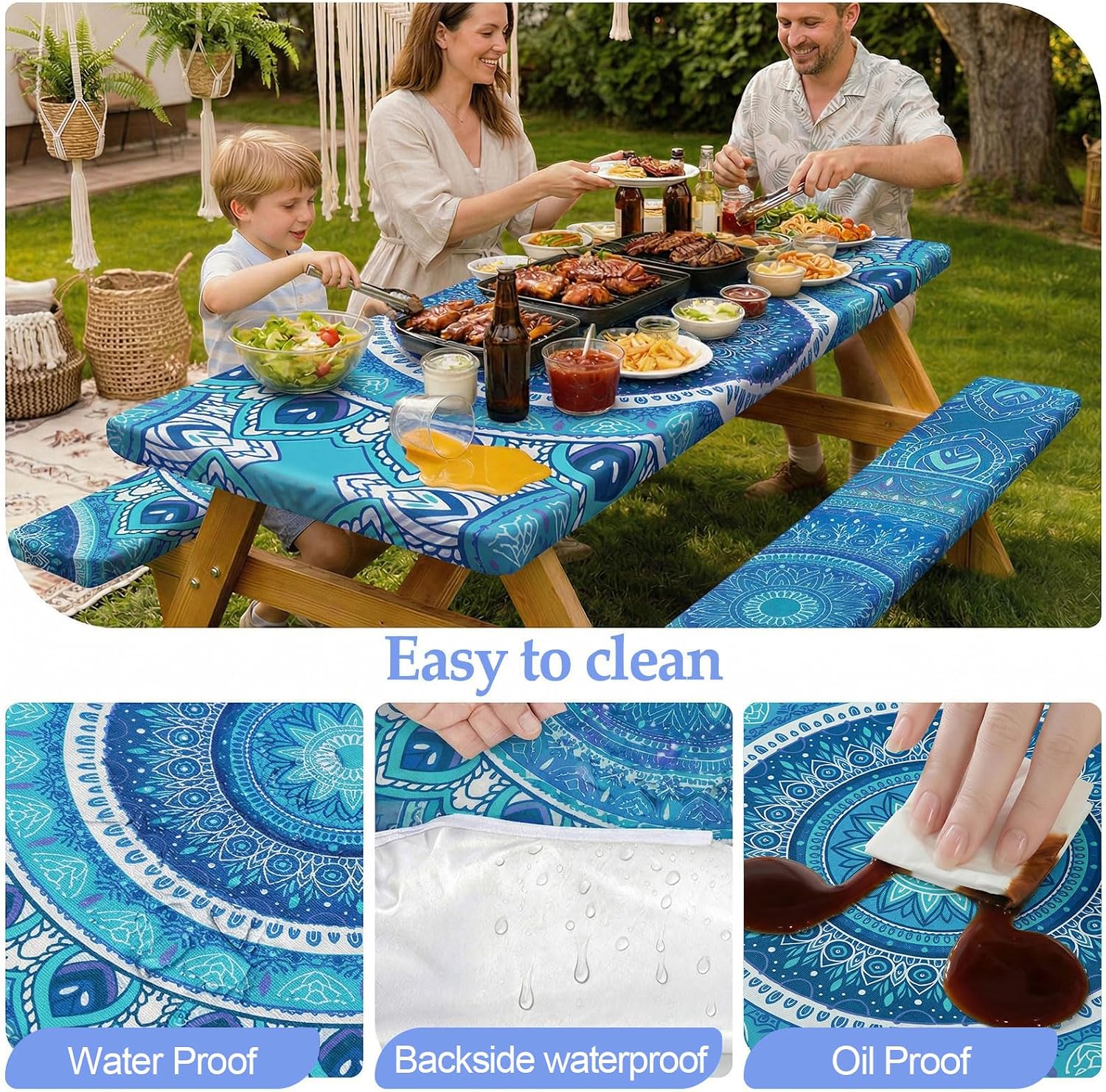 Thumbnail 3 de Picnic Table Cover with Bench Covers 3-Piece Set (72in, Air Superiority Blue) for 72" x 30" Tables