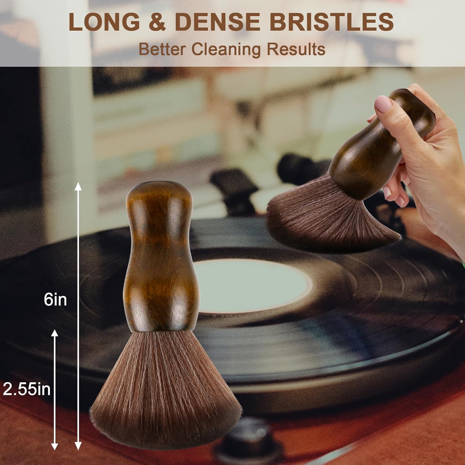 Detalle de XQ XIAO QIAO Vinyl Record Cleaning Brush – Anti-Static Dust Cleaner with Camphor Wood Handle