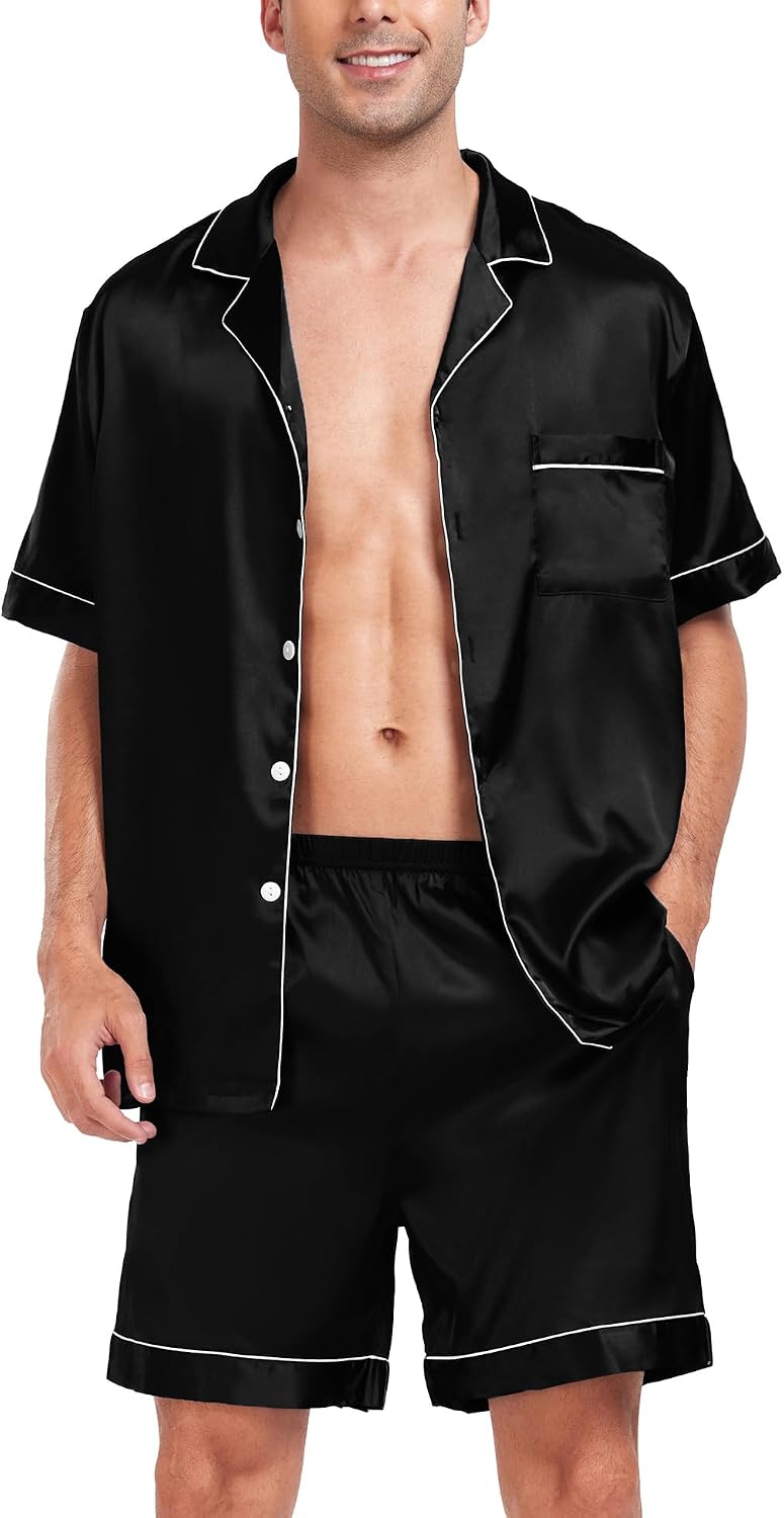 Detalle de SWOMOG Satin Silk Pajama Set 2-Piece Short Sleeve