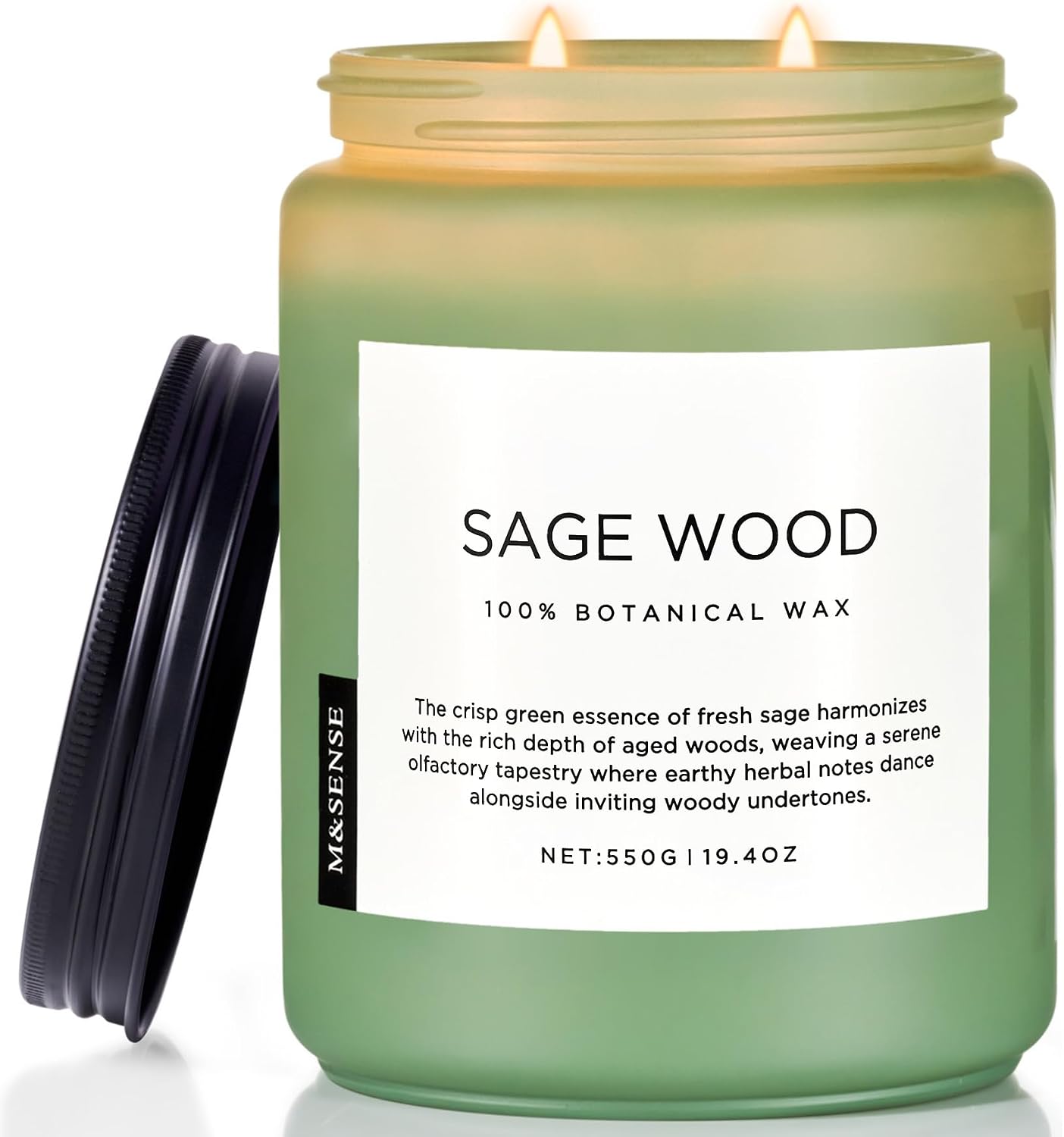 Detalle de M&SENSE Sage Wood Scented Candles for Home — 19.4oz All Natural Soy Wax, 110 Hours