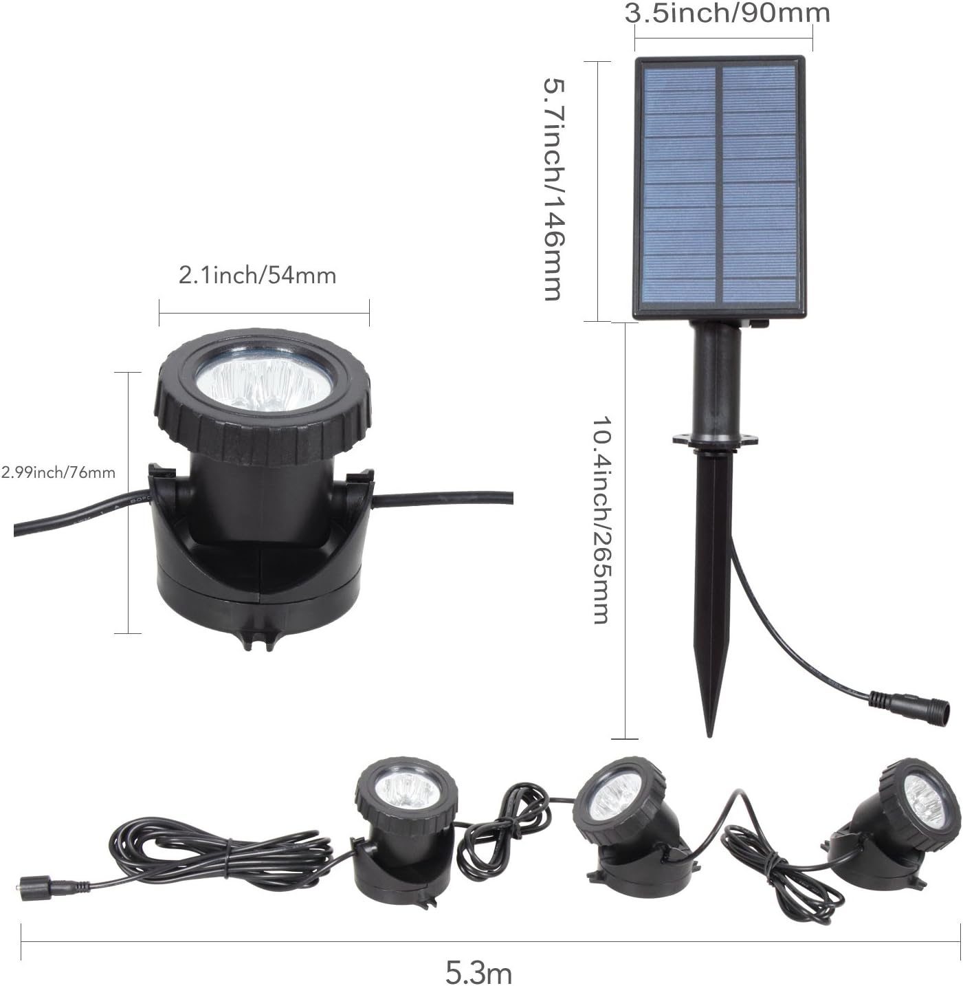 Detalle 2 de NATPOW 3-Lamp Submersible Pond Lights