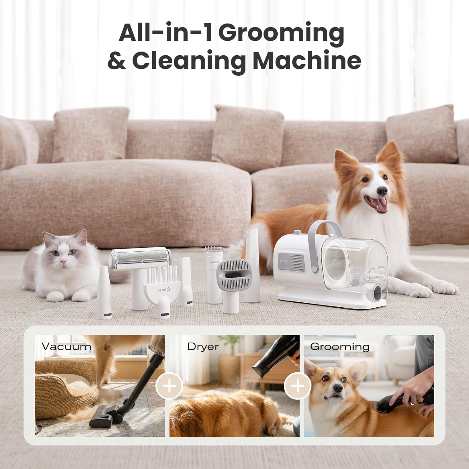 Detalle 2 de Pecute 2-in-1 Staubsauger & Haartrockner Blower für Hunde & Katzen – All-in-One Haustierpflege