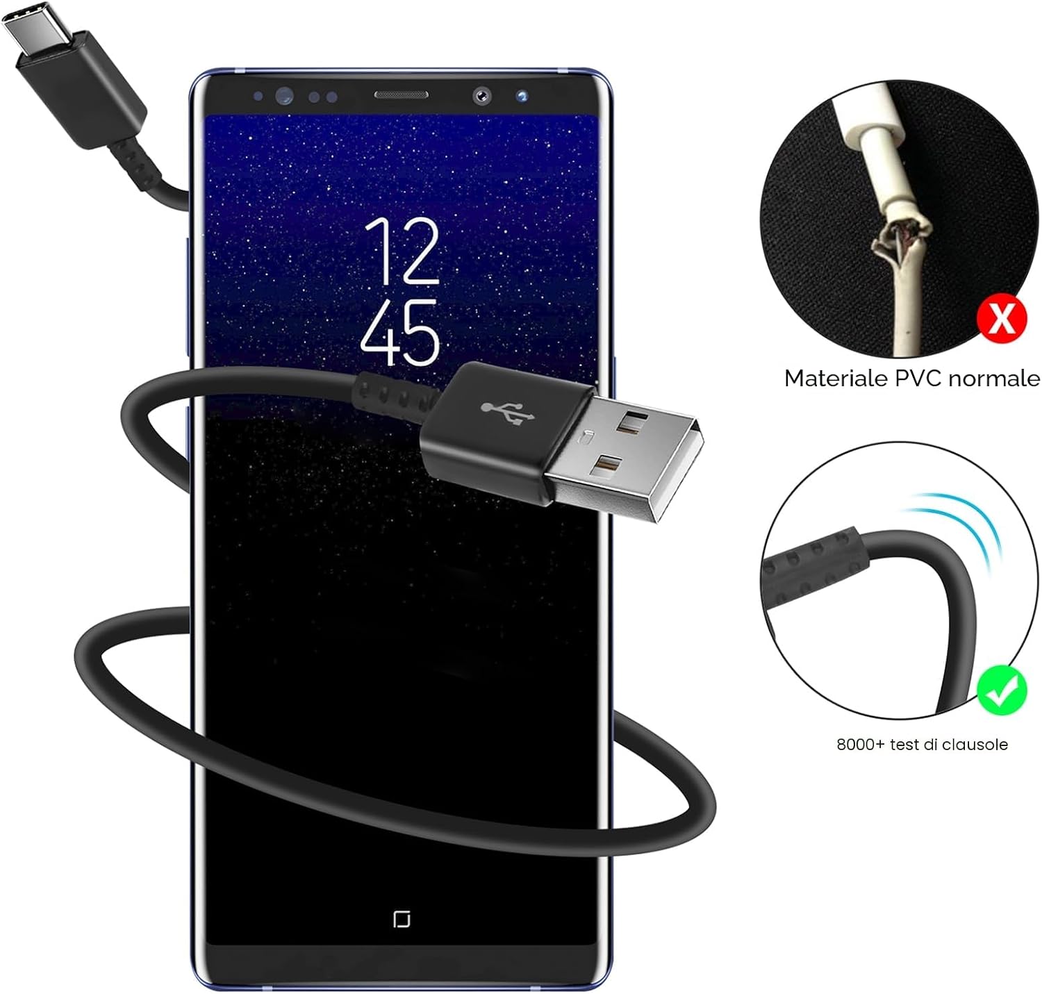 Detalle de Caricatore USB Ricarica Rapida da 15W per Samsung Galaxy e altri dispositivi USB‑C con cavo incluso 1,5 m