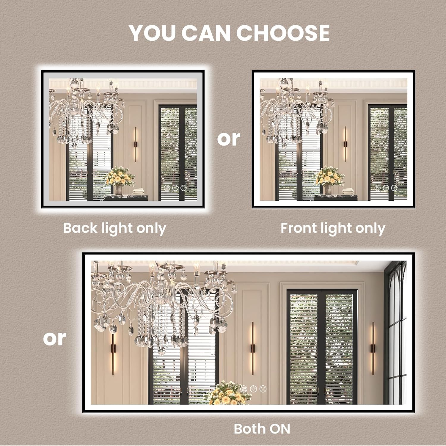 Detalle 2 de Amorho 28" x 36" LED Bathroom Mirror with Black Frame