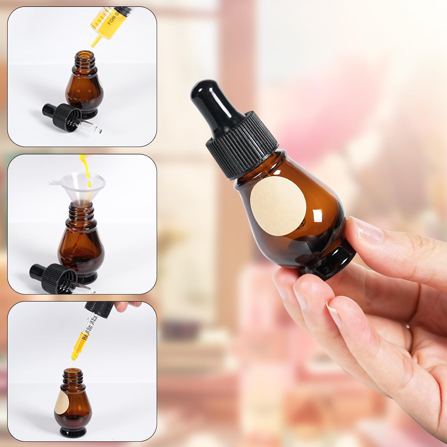 Thumbnail 3 de Nadisean 10ml Pear Shaped Amber Glass Dropper Bottles (10 Pack) with Accessories