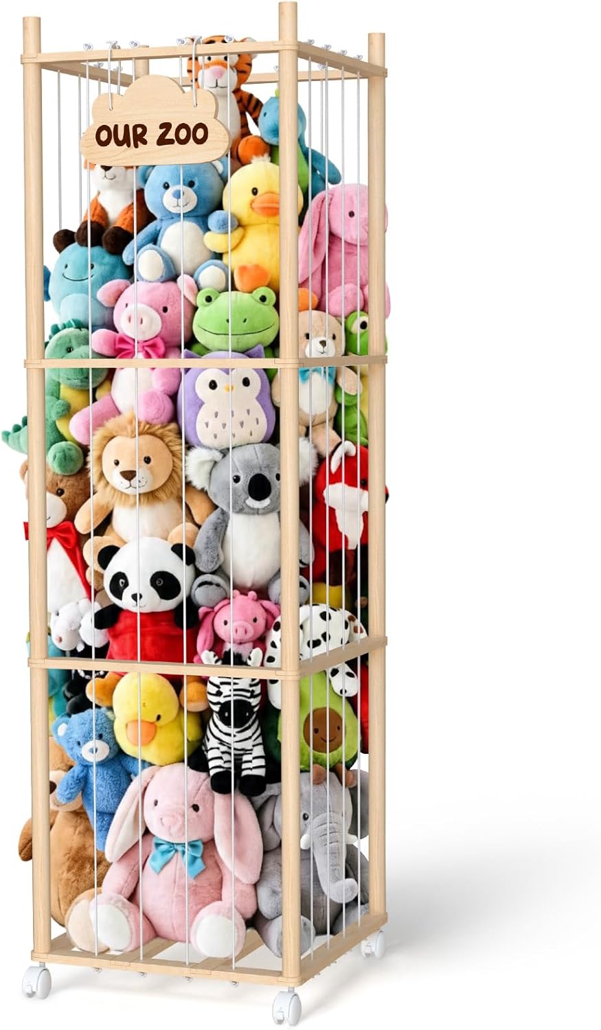Detalle de CEBERVICE CV22033 Wooden Stuffed Animal Organizer with Wheels