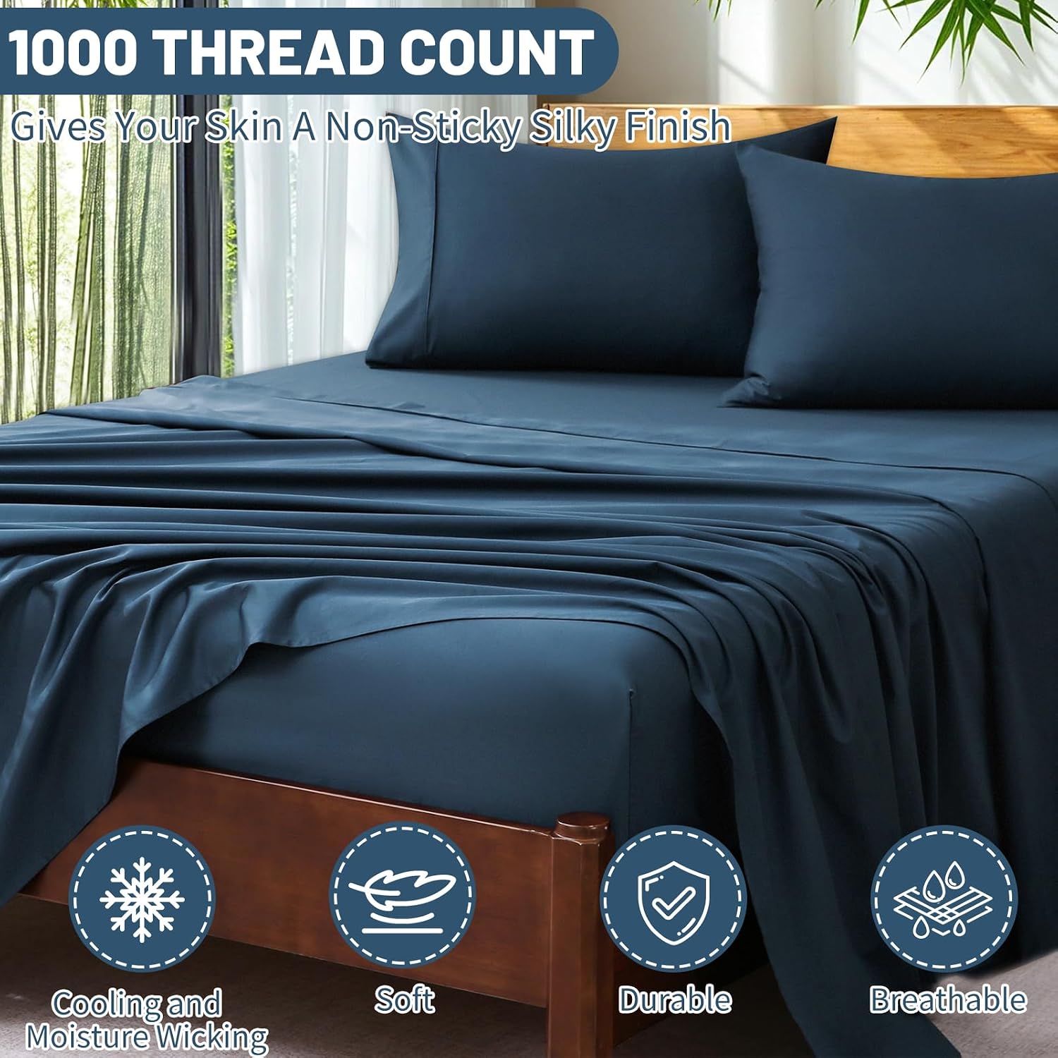 Detalle de Overket Extra Deep Pocket King Sheets, Egyptian Cotton, 1,000 Thread Count