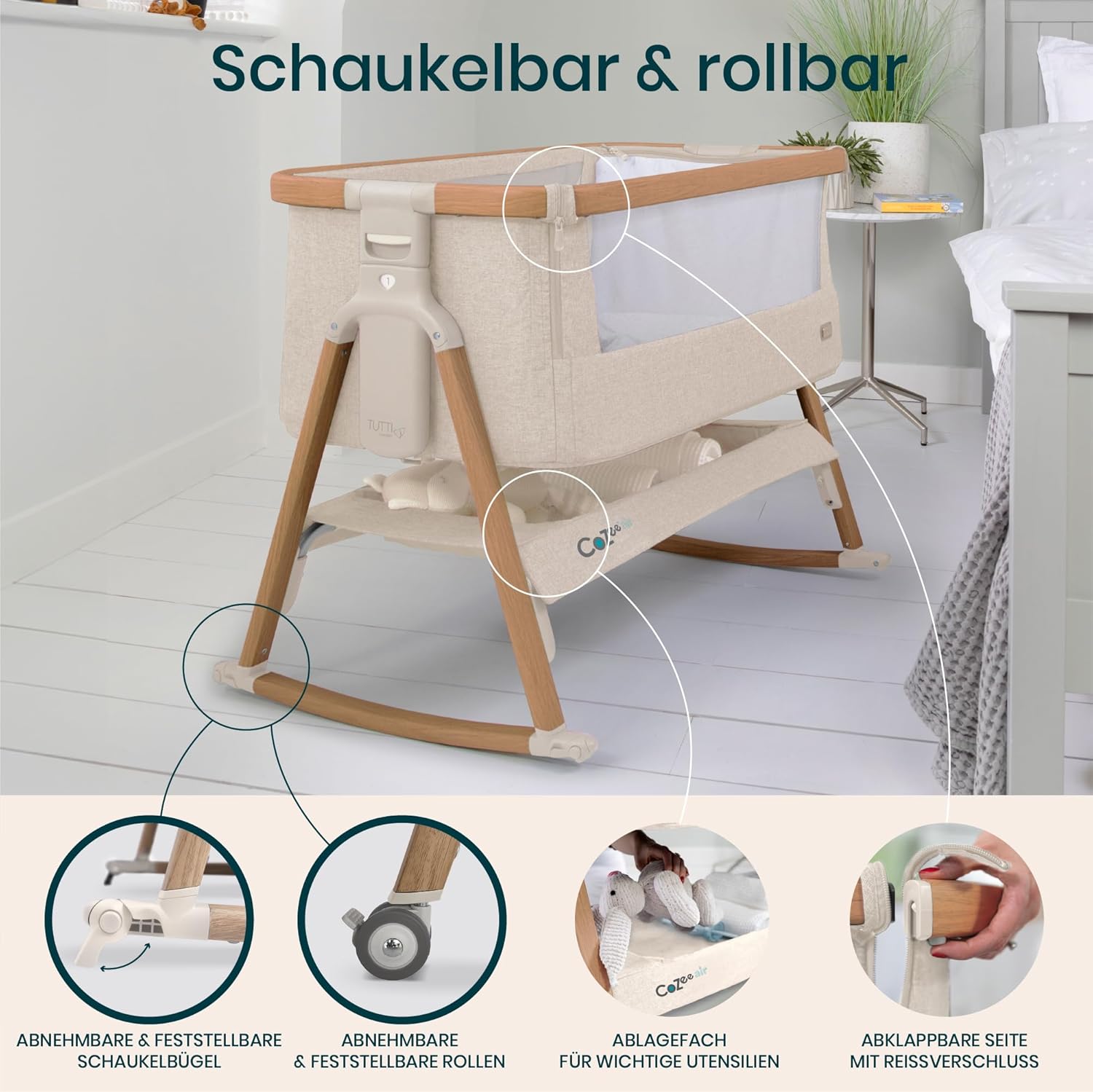 Thumbnail 3 de Tutti Bambini CoZee Air Beistellbett & Reisebett mit Matratze – Walnuss & Naturweiß