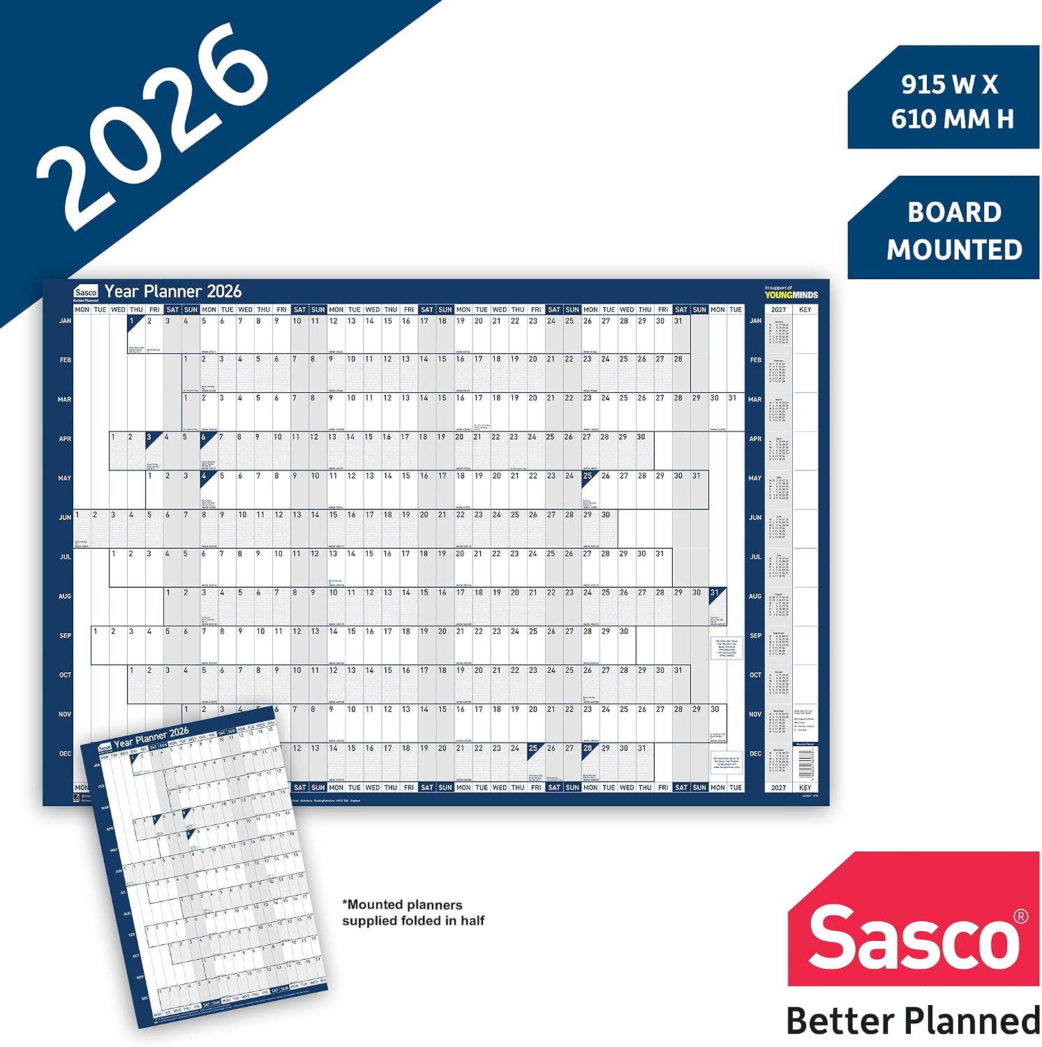 Detalle de Sasco 2026 Wall Planner 91.5x61cm ๐