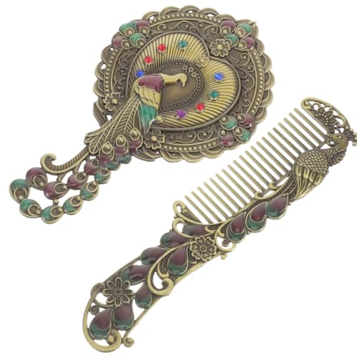 Detalle de BESPORTBLE Vintage Handspiegel with Handle and Comb – Compact Metal Travel Mirror