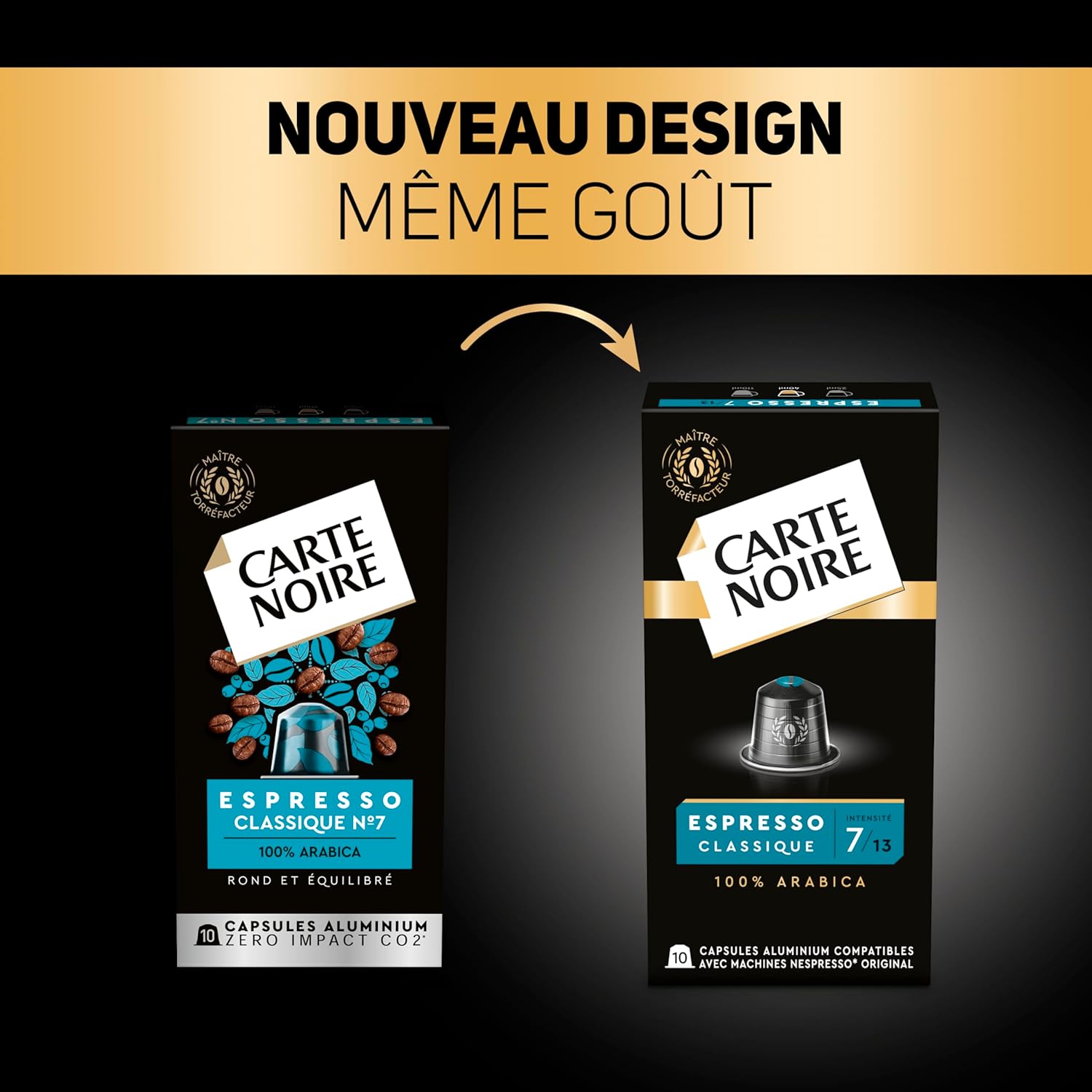 Detalle de CARTE NOIRE Espresso Classique N°7 – Capsules compatibles Nespresso Original, Arabica, Lot 10 x 10