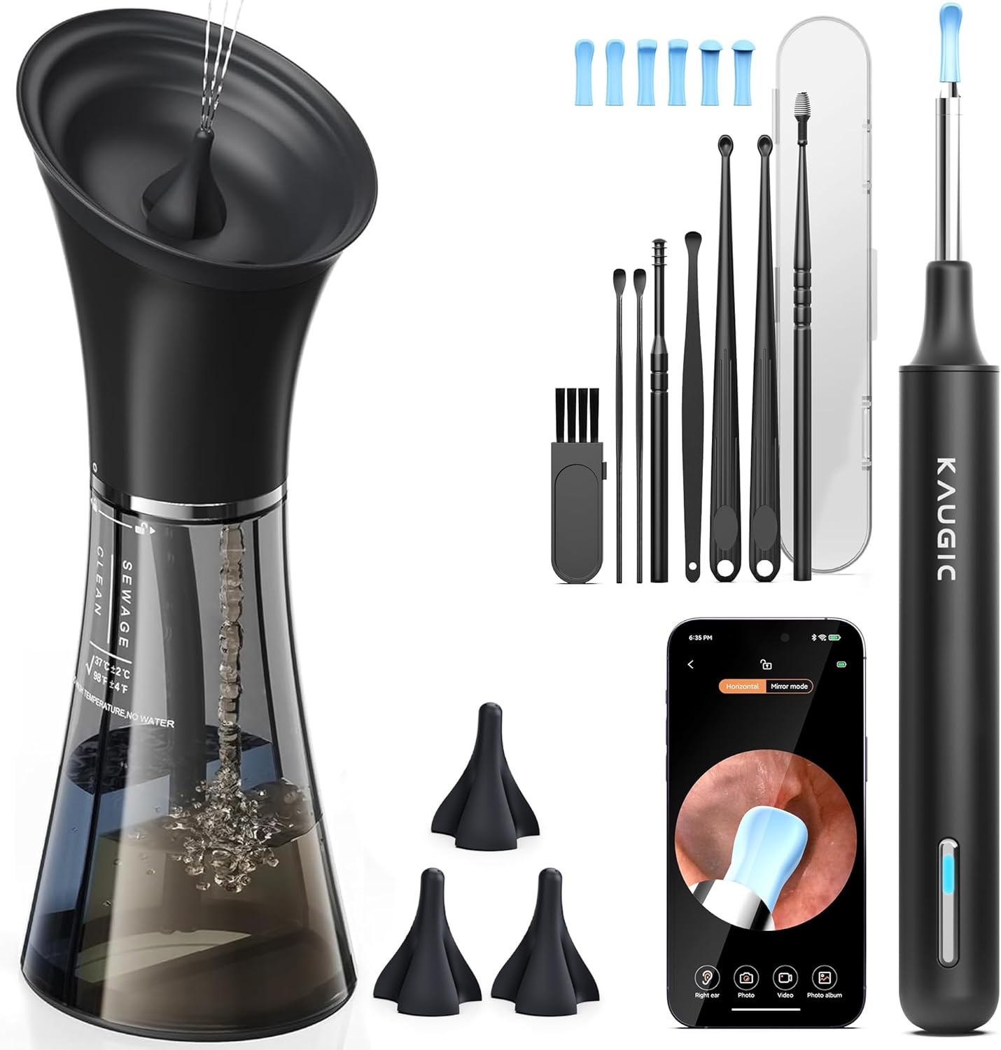 KAUGIC Ear Wax Removal Kit with Camera — electric ear cleaner with visual inspection and gentle irrigation